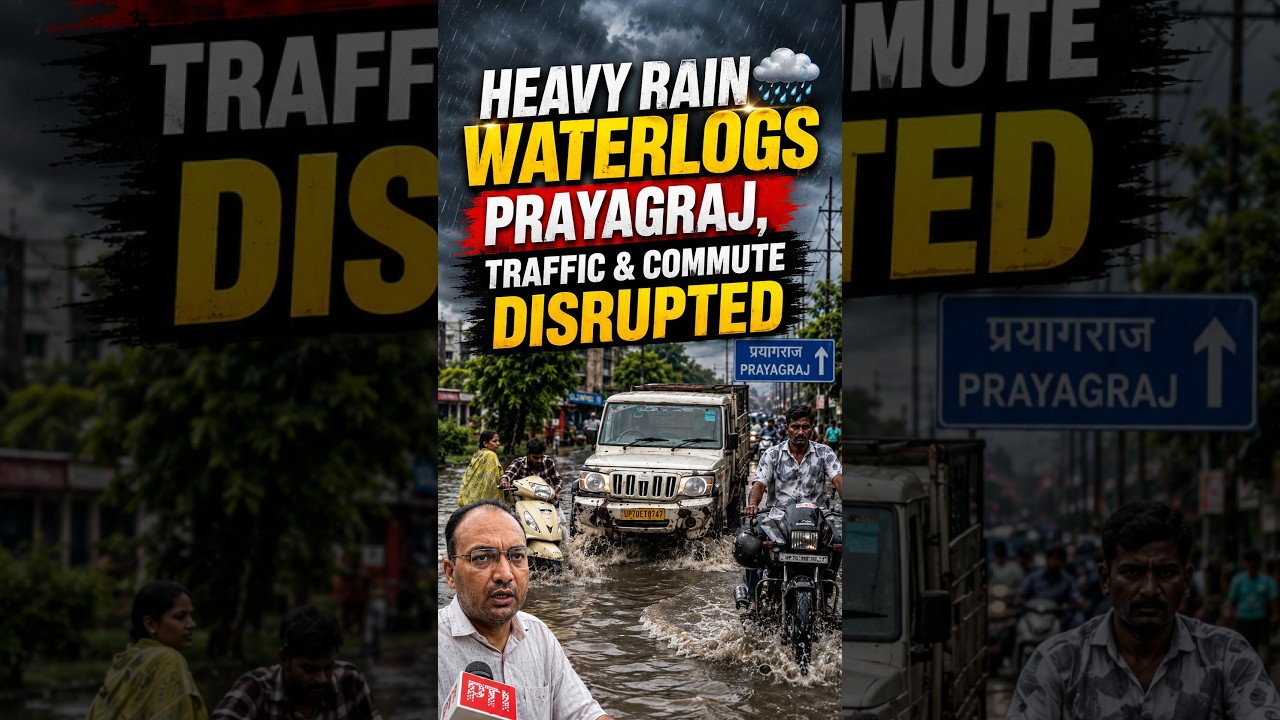 Heavy Rain Floods Prayagraj! Traffic & Commute Hit Hard