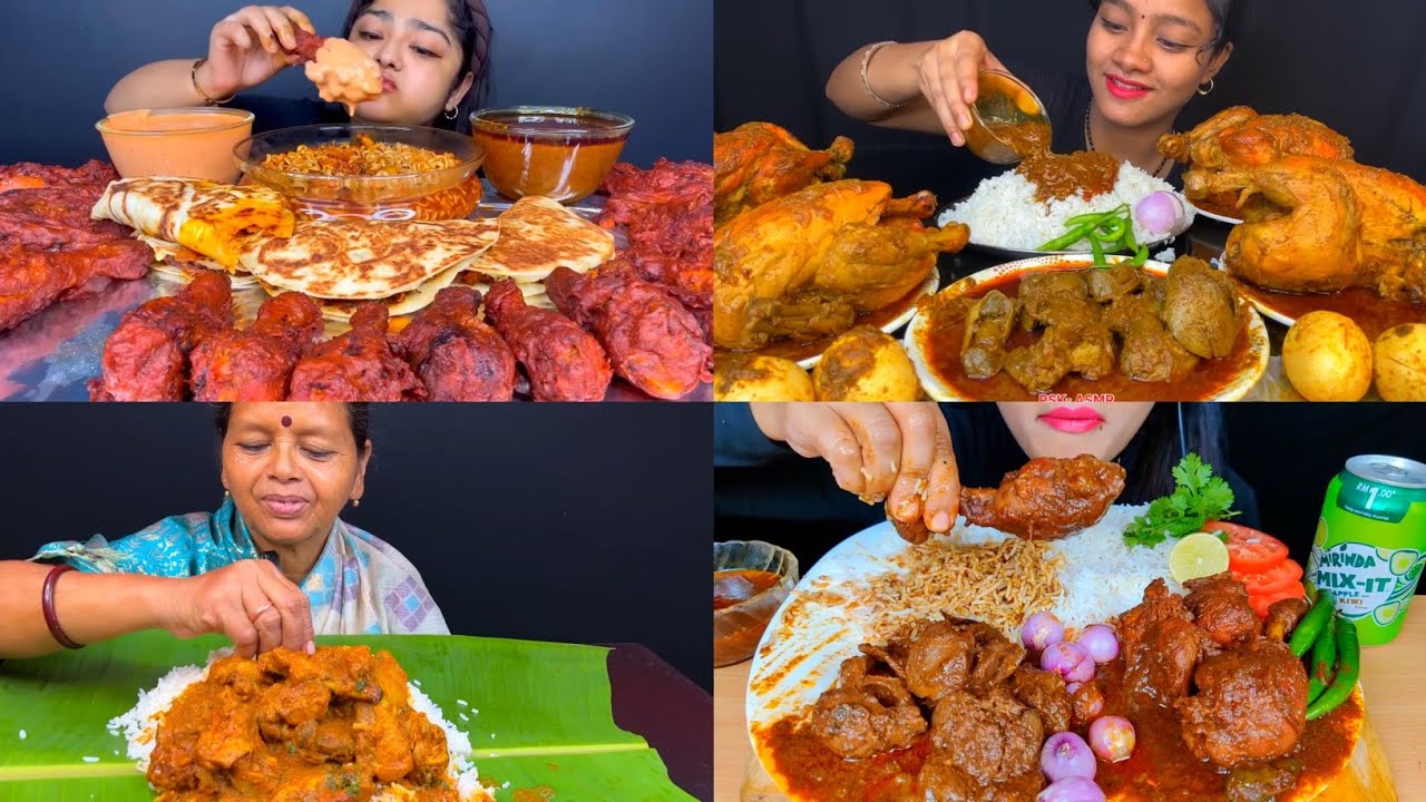 ASMR; EATING SPICY*CHICKEN CURRY,CHICKEN LIVER/EGG CURRY,NOODLES,RICE EATING CHALLENGE MUKBANG 2X 