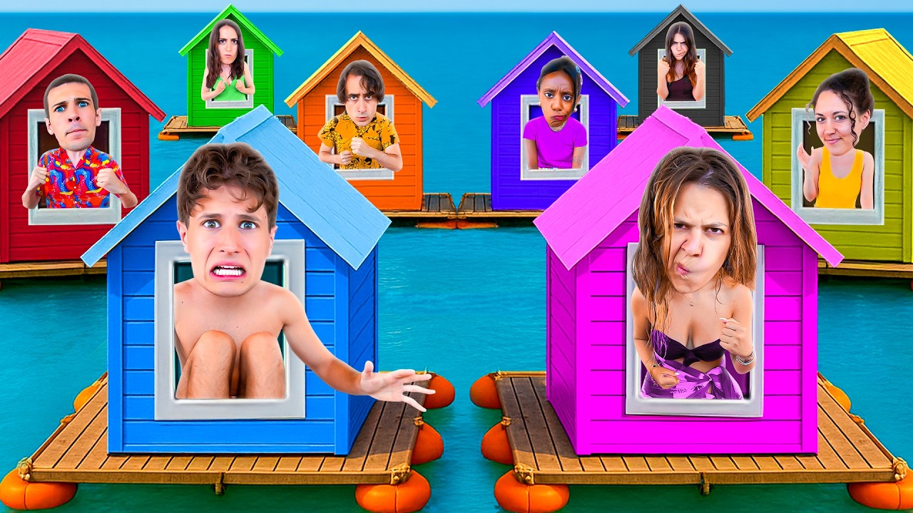 SOPRAVVIVIAMO IN 10 CASE DI CARTONE SULL'ACQUA IN PISCINA NEL TUO COLORE PER 24 ORE CHALLENGE!💦