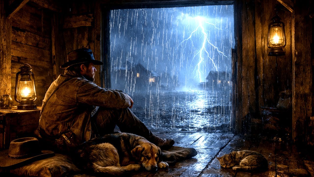 RDR2 ASMR Сильный дождь и гром за пределами салона | Уютная ночная атмосфера