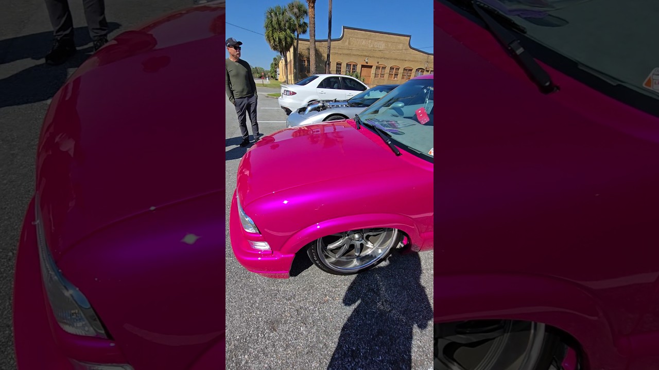 Pink Lowered Truck at Cars&Coffee Sanford. 