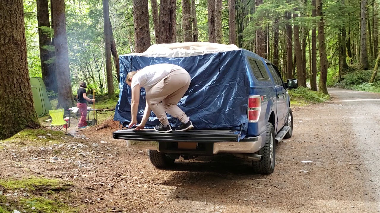 Setting up the DAC full sized truck camping tent