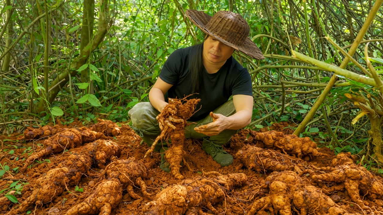 Digging up cassava, gathering wild fruits - Hunting at night in the forest, surviving on the river