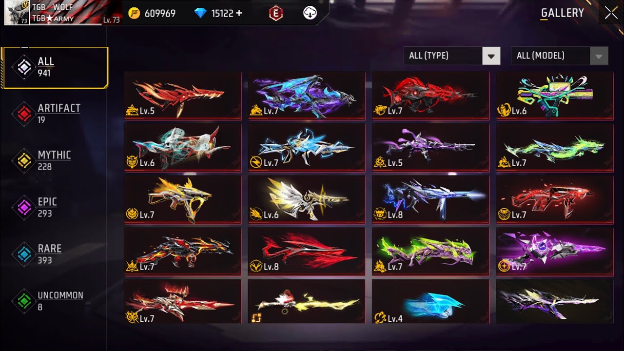 😍 7 YEARS OLD V-BADGE ID GUN COLLECTIONS 🔥 GARENA FREE FIRE - TGB