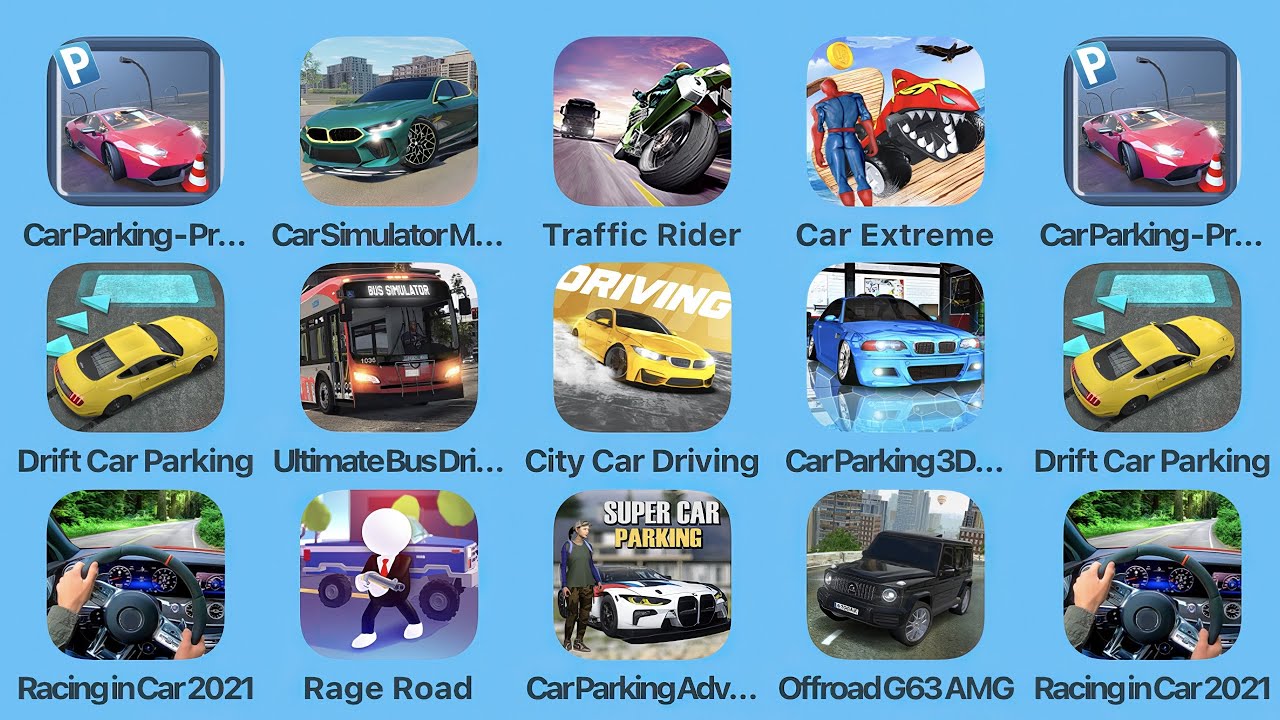 Car Parking Pro Driver, Car Simulator Multiplayer, Traffic Rider, Car Extreme, Drift Car Parking