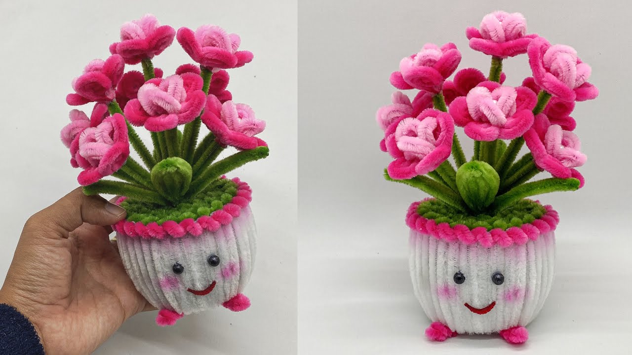 DIY | Cara membuat Bunga Mawar Dari Kawat bulu Yang Mudah | Pipe Cleaner Rose Flower Pot