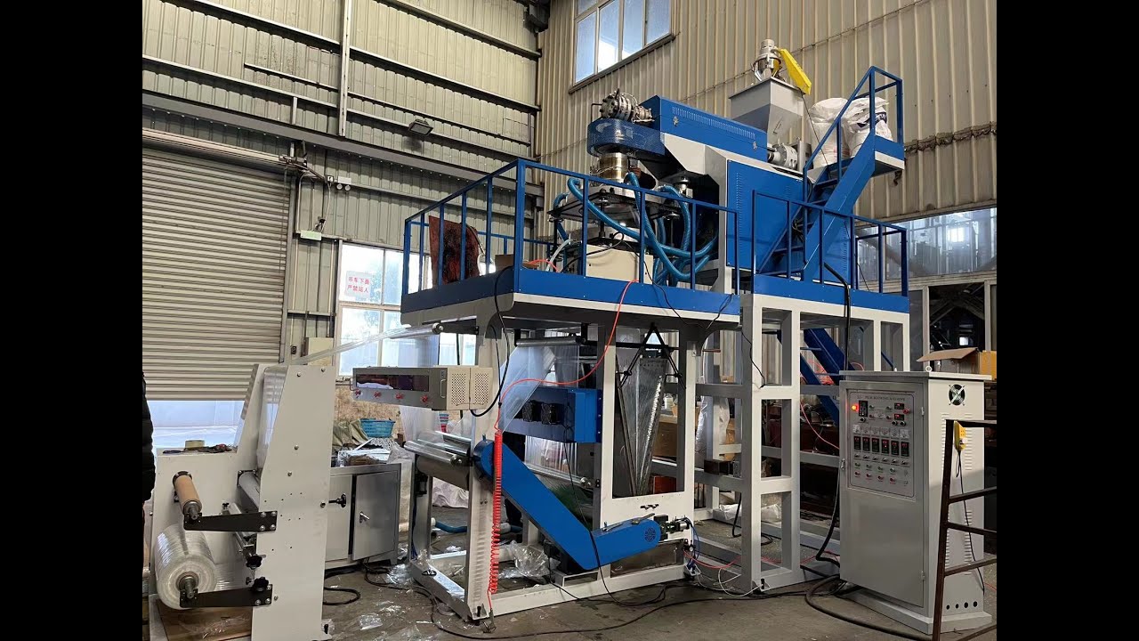 800mm downward PP film blowing machine  with auto loader rotary die head single central winder