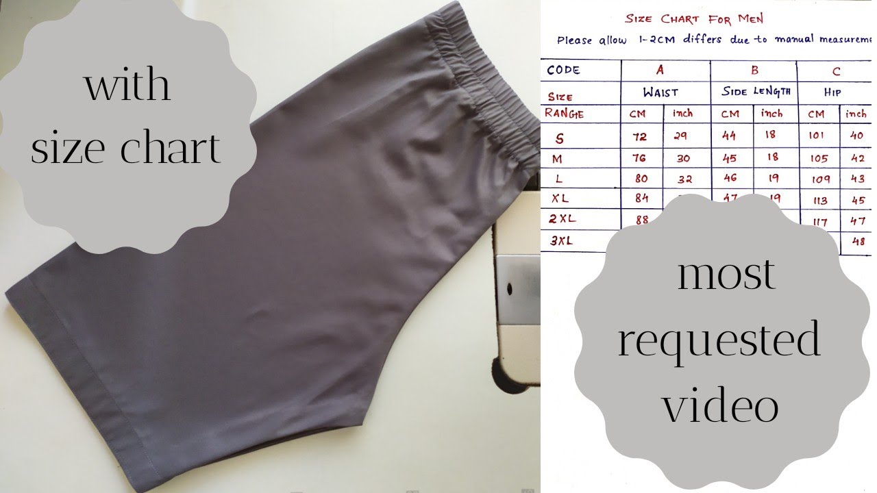 Men's Boxer Shorts (Trouser) Cutting And Stitching Tutorial  With Size Chart
