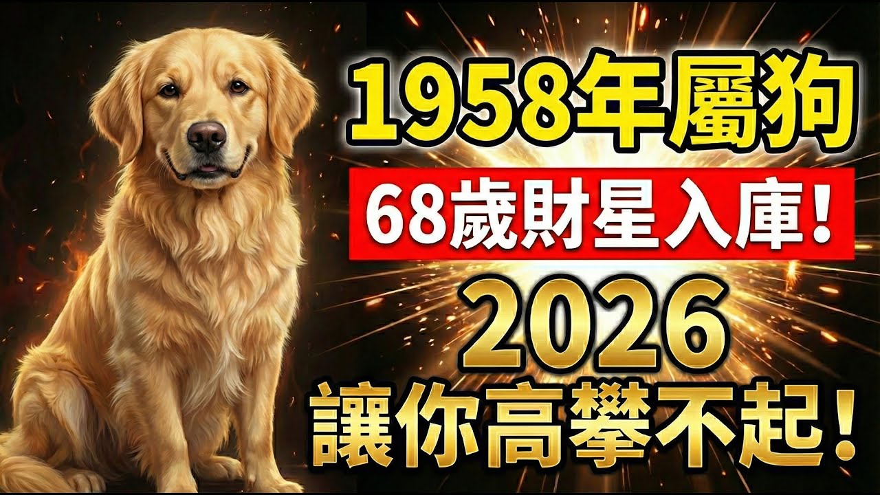 1958年屬狗人，戊戌之命！2026年68歲後「財星」入庫，以前看不起你的人，以後高攀不起！#1958年屬狗 #屬狗2026運勢 #生肖狗 #屬狗運勢 #財運 #偏財 #生肖狗運勢 #屬狗 #戊戌狗