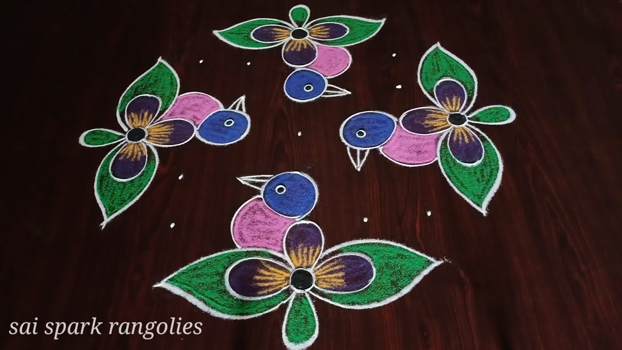 creative birds rangoli | simple birds kolam | easy daily rangoli @saisparkrangolies
