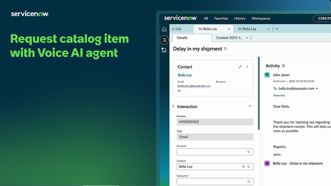 Request catalog item with Voice AI agent