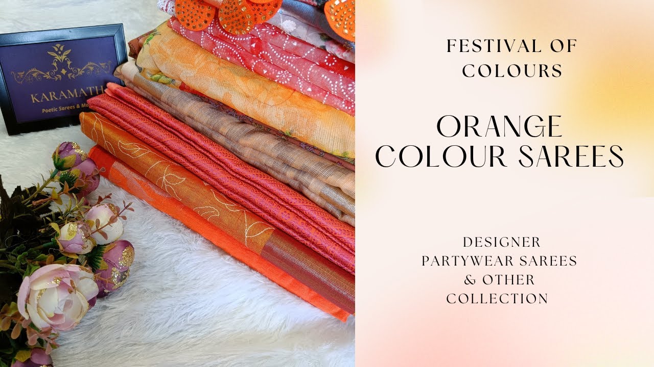 Sarees online shopping , Orange colour saree , orange saree , sarees online shopping