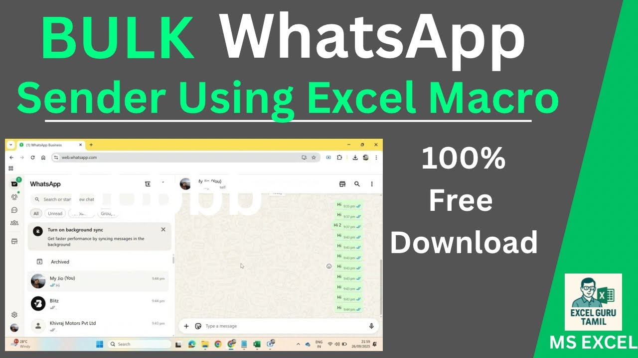 100% Free WhatsApp Bulk Message Sender Using an Excel Macro | Tamil