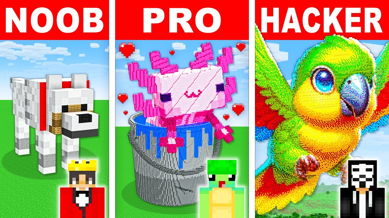 NOOB vs PRO: FAMILY PETS HOUSE Build Challenge in Minecraft!