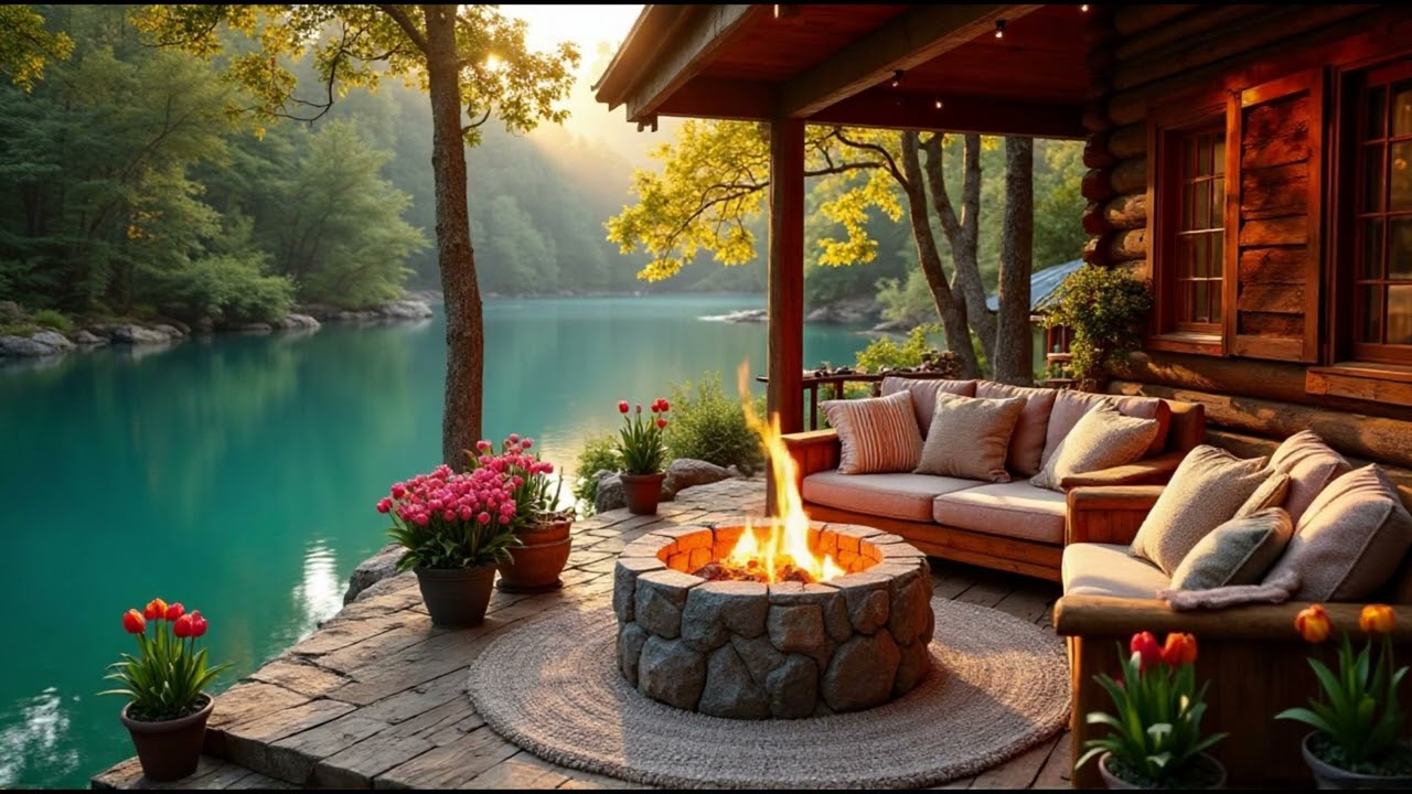Log Fire Cabin Relaxing Calming Meditation Sleep Water Sounds