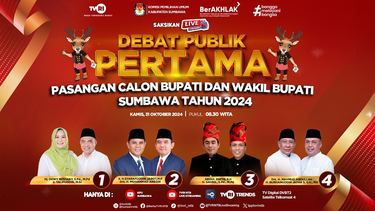 DEBAT PUBLIK PERTAMA PASANGAN CALON BUPATI DAN WAKIL BUPATI SUMBAWA TAHUN 2024