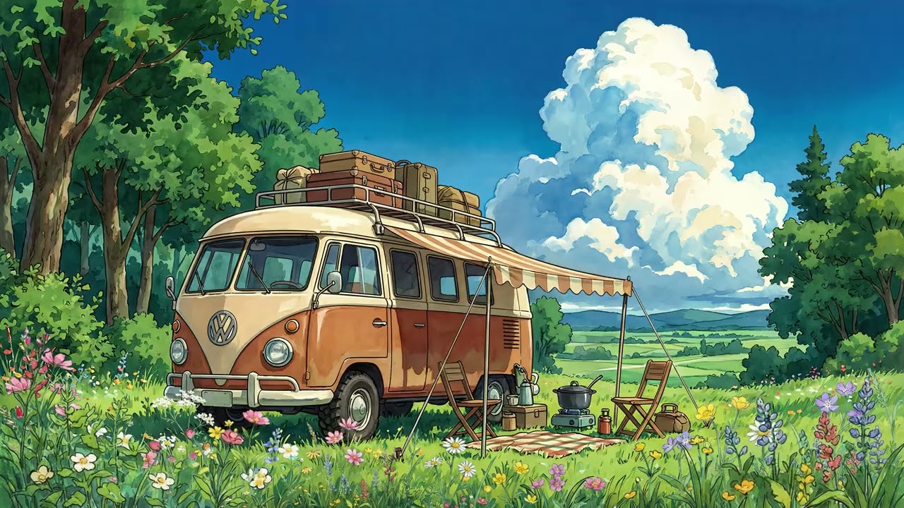 Windy Afternoon in the Meadow 🍃 Gentle Folk Chillhop for Sleep [4K]