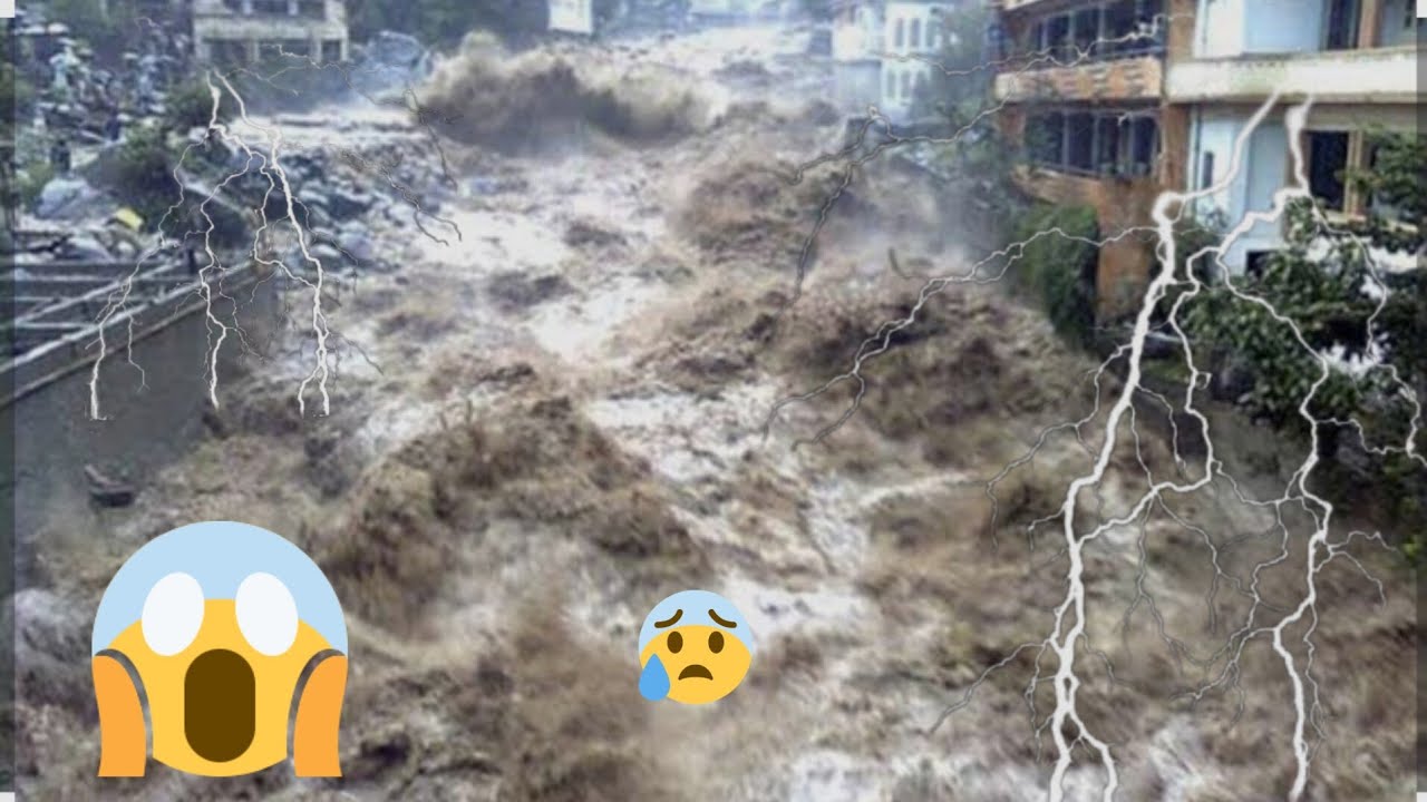 The sky roars; heavy rains andlightning threaten people'slives.