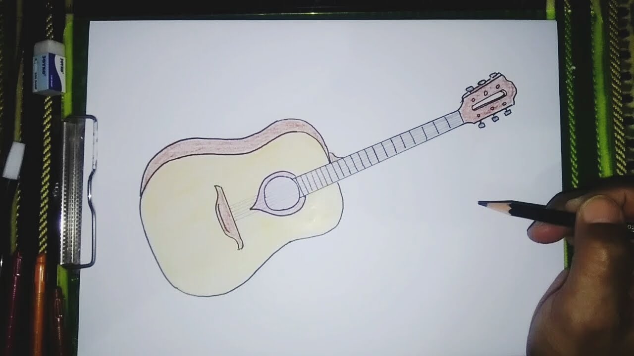 Menggambar gitar akustik peralatan musik
