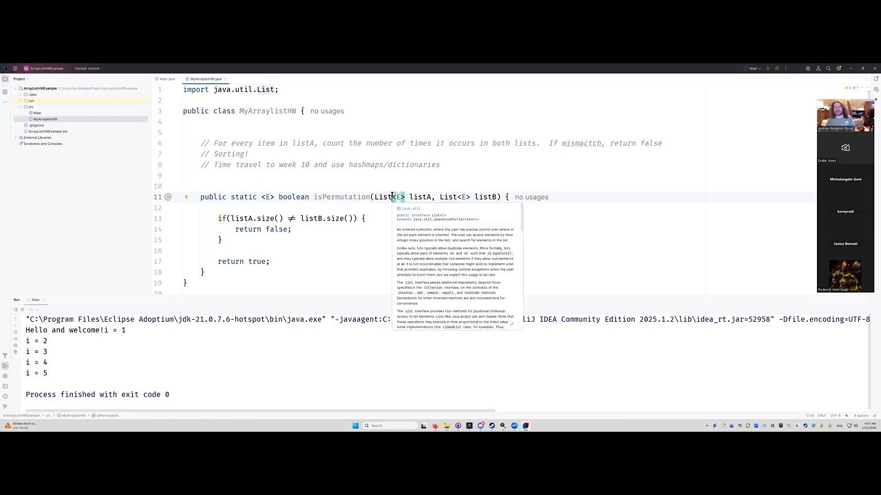 Lecture 4: isPermutation