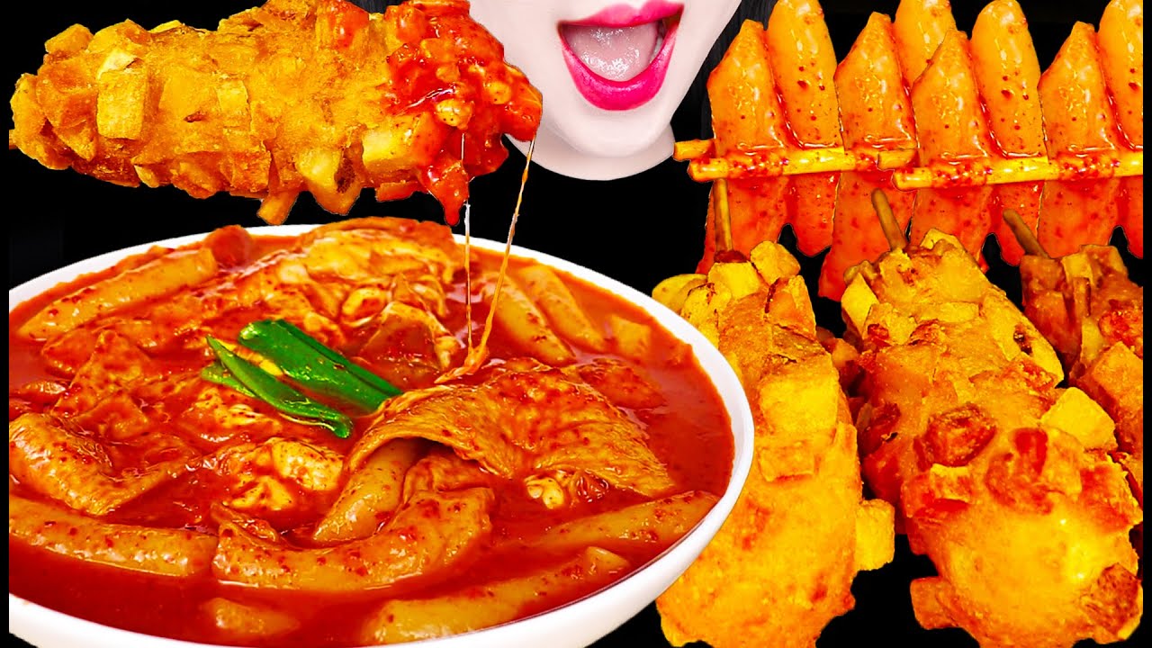 ASMR Cheesy Corn Dog Spicy Rice Cake Challenge 엽떡 치즈핫도그 챌린지 먹방 Mukbang, Eating