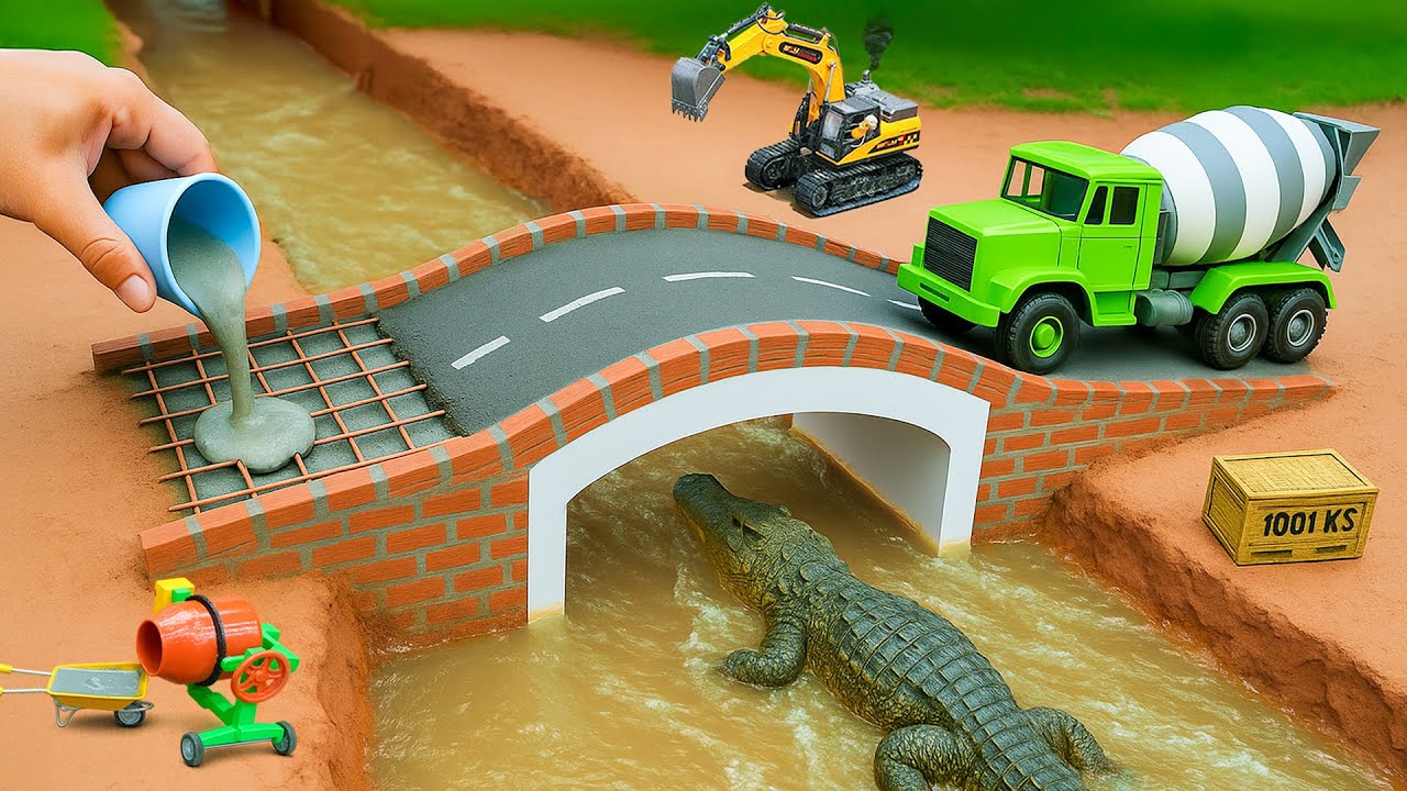Thief Cracks Bridge | DIY Mini Truck Builds Brick & Metal Railing Bridge | @MinMinTractor