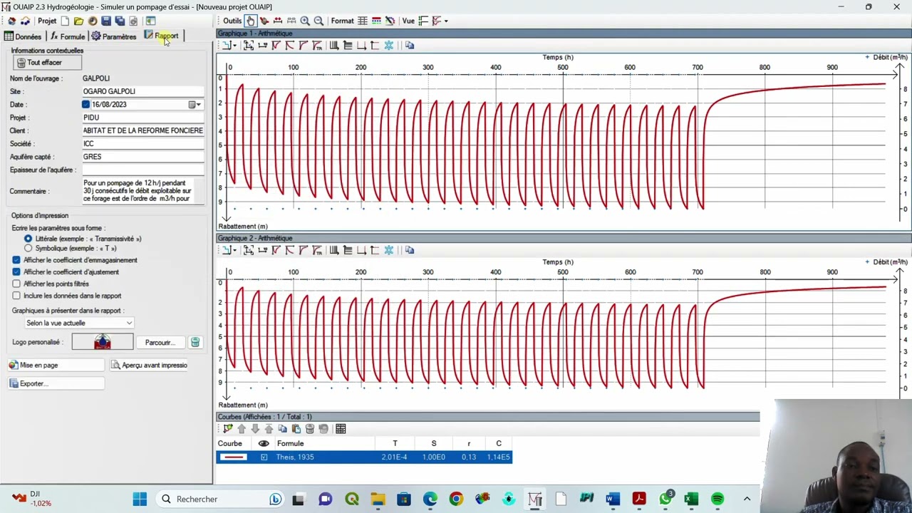 OUAIP SIMULATION D'UN ESSAI DE POMPAGE