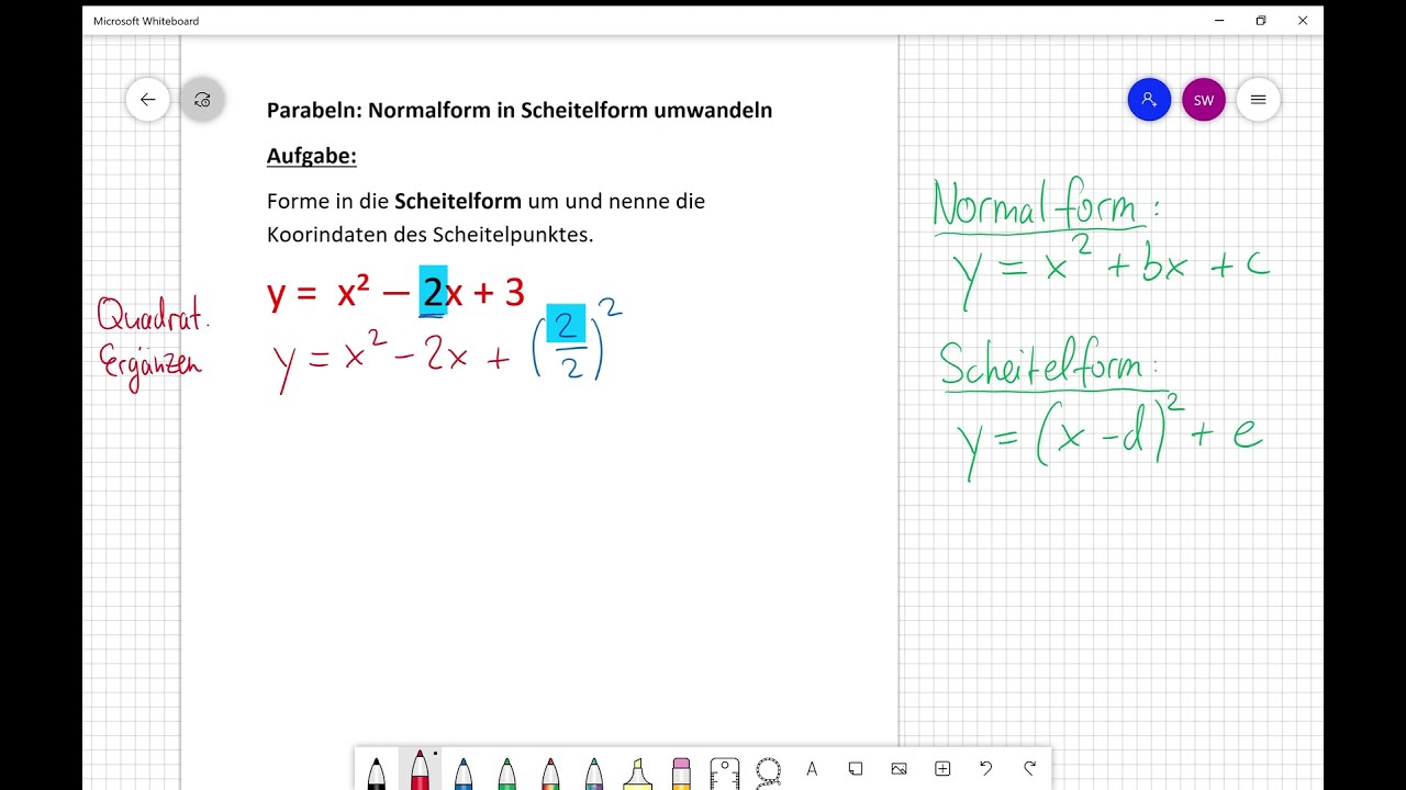 Parabeln: Normalform in Scheitelform umwandeln