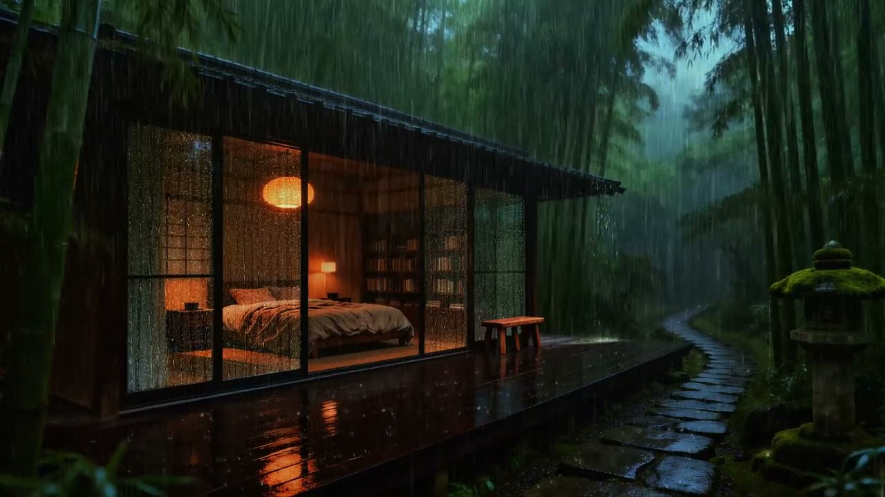 ASMRHidden Bamboo Cabin Rain Ambience 🛏️ Deep Sleep Night | 3 Hours