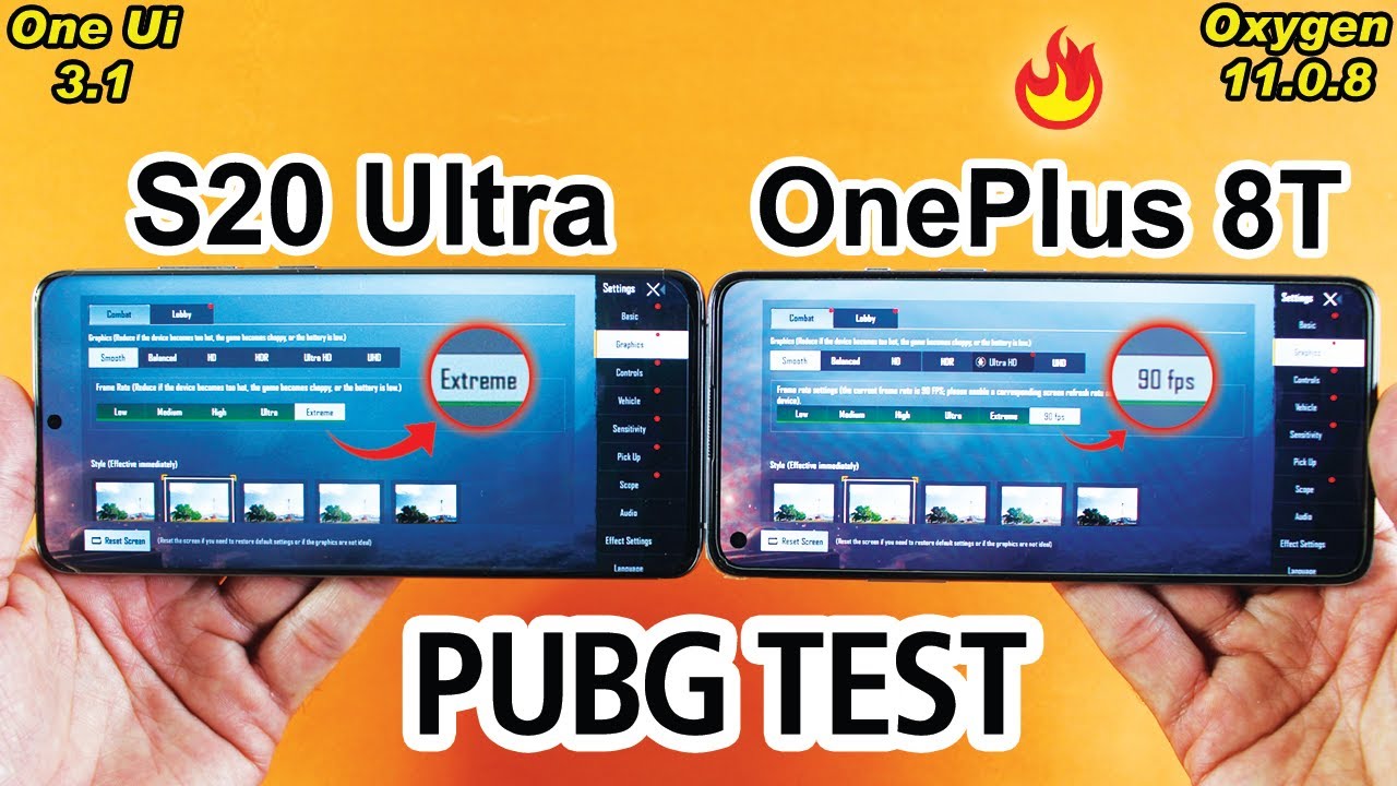Samsung Galaxy S20 Ultra 5G vs OnePlus 8T PUBG MOBILE Test - One Ui 3.1 vs Oxygen OS 11.0.8.14😲