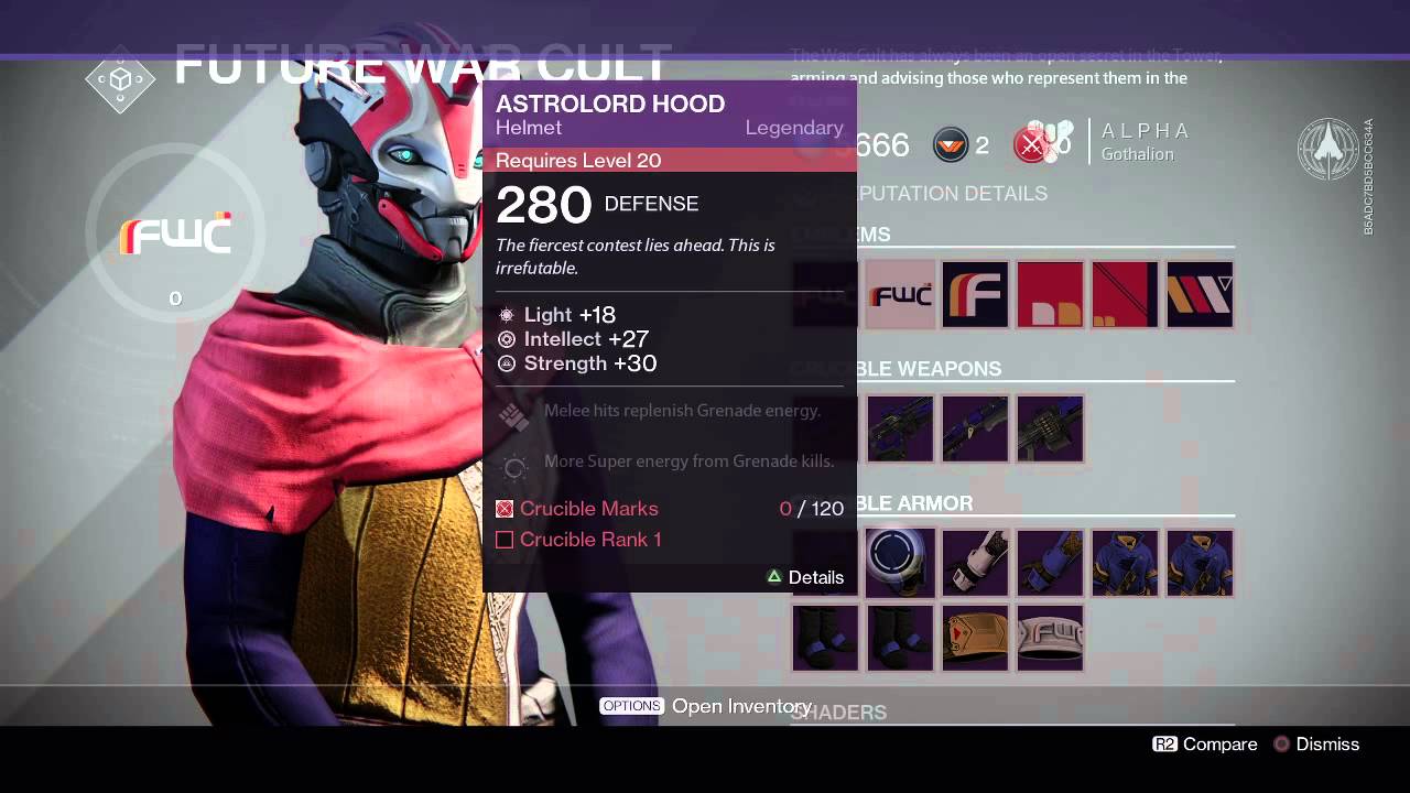 Destiny's Legendary Faction Armor: Future War Cult (Warlock) *Alpha*