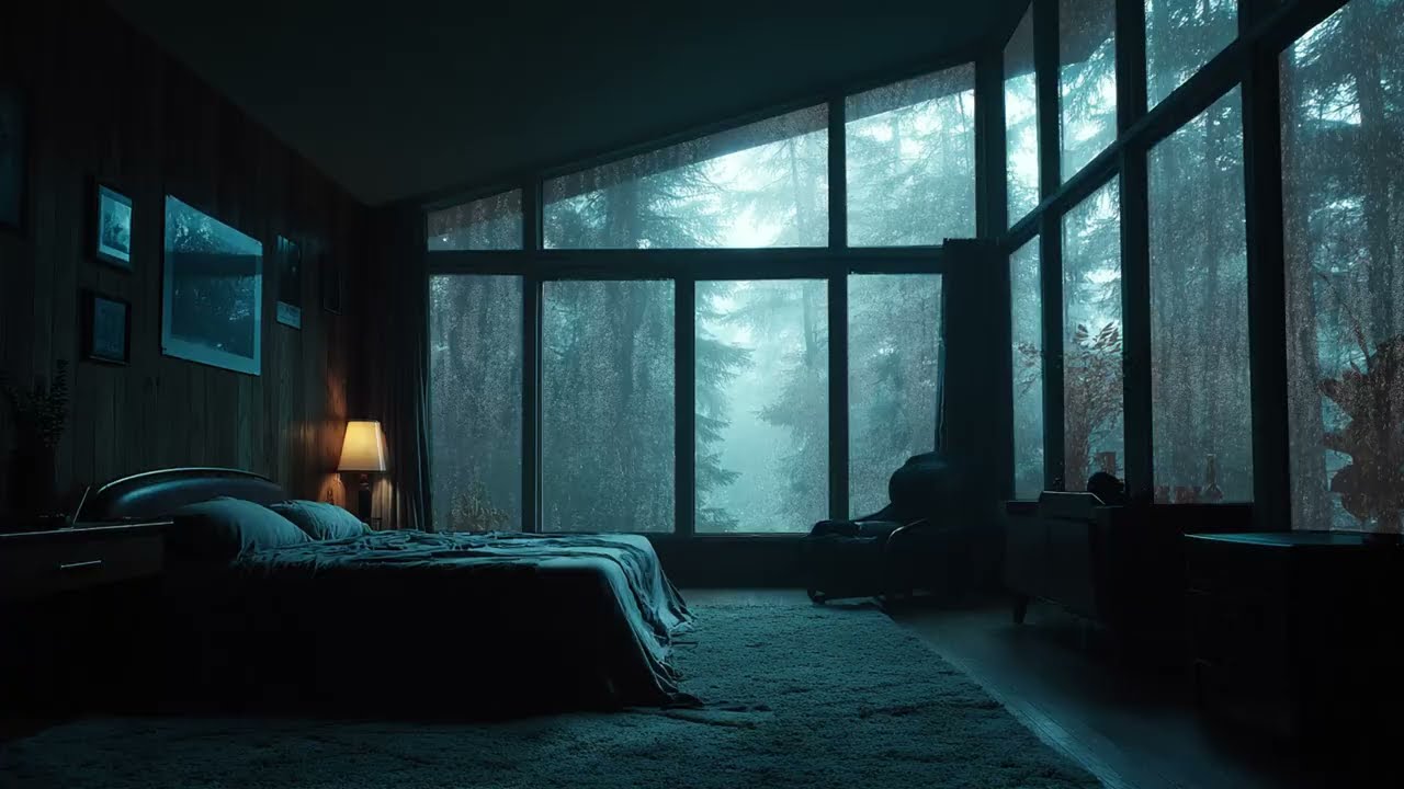 Rain on Window in a Forest Bedroom - Relaxing Nature Ambience for Deep Sleep and Studying