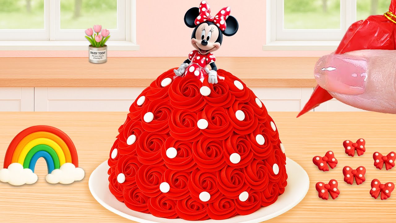 Minnie Mouse Dress Cake Decorating 💖 | Red Buttercream Cake Challenge | Lily Little Cake