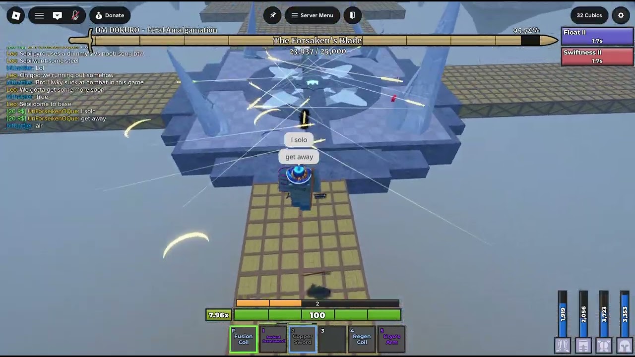 Killing Forsaken Blade with Copper Sword and Cryo Arm in Cube Combination (Start)