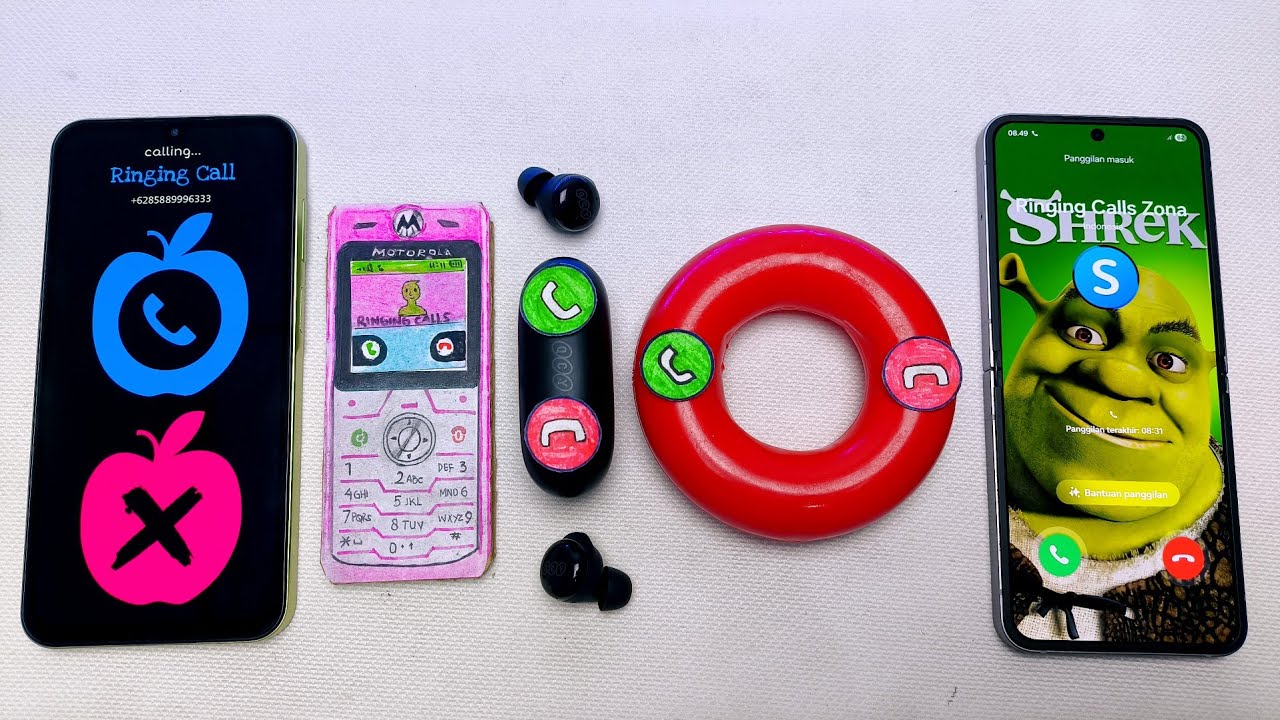 Galaxy a Button vs Motorola l6 vs Earbud vs Circle Red vs Flip6 Shrek incoming call