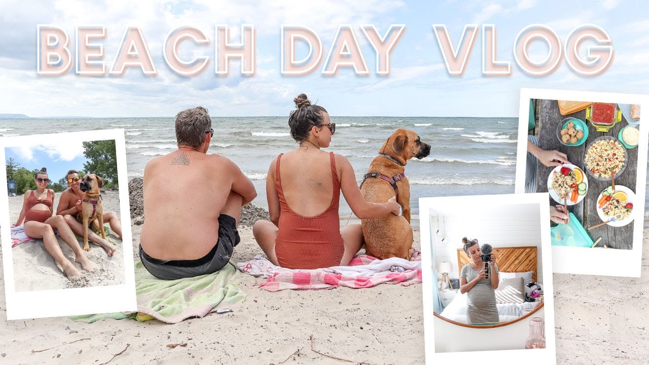 BEACH DAY VLOG | Healthy Snacks, Skincare Routine & Beach Bump!