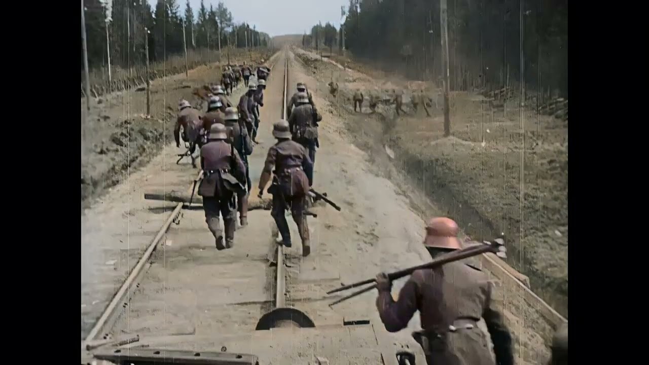 Finnish civil war: Armored train and troops in combat [colorized]