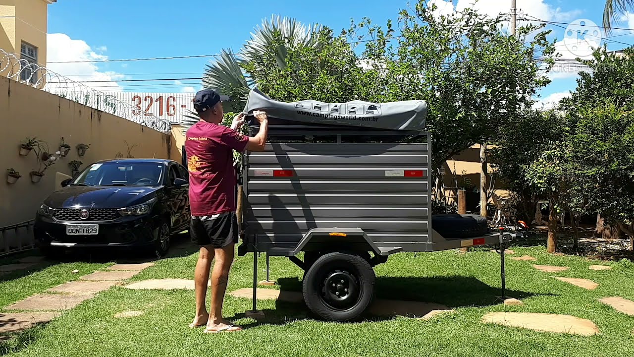 Barraca de Teto Campings Word na Carretinha Reboque.