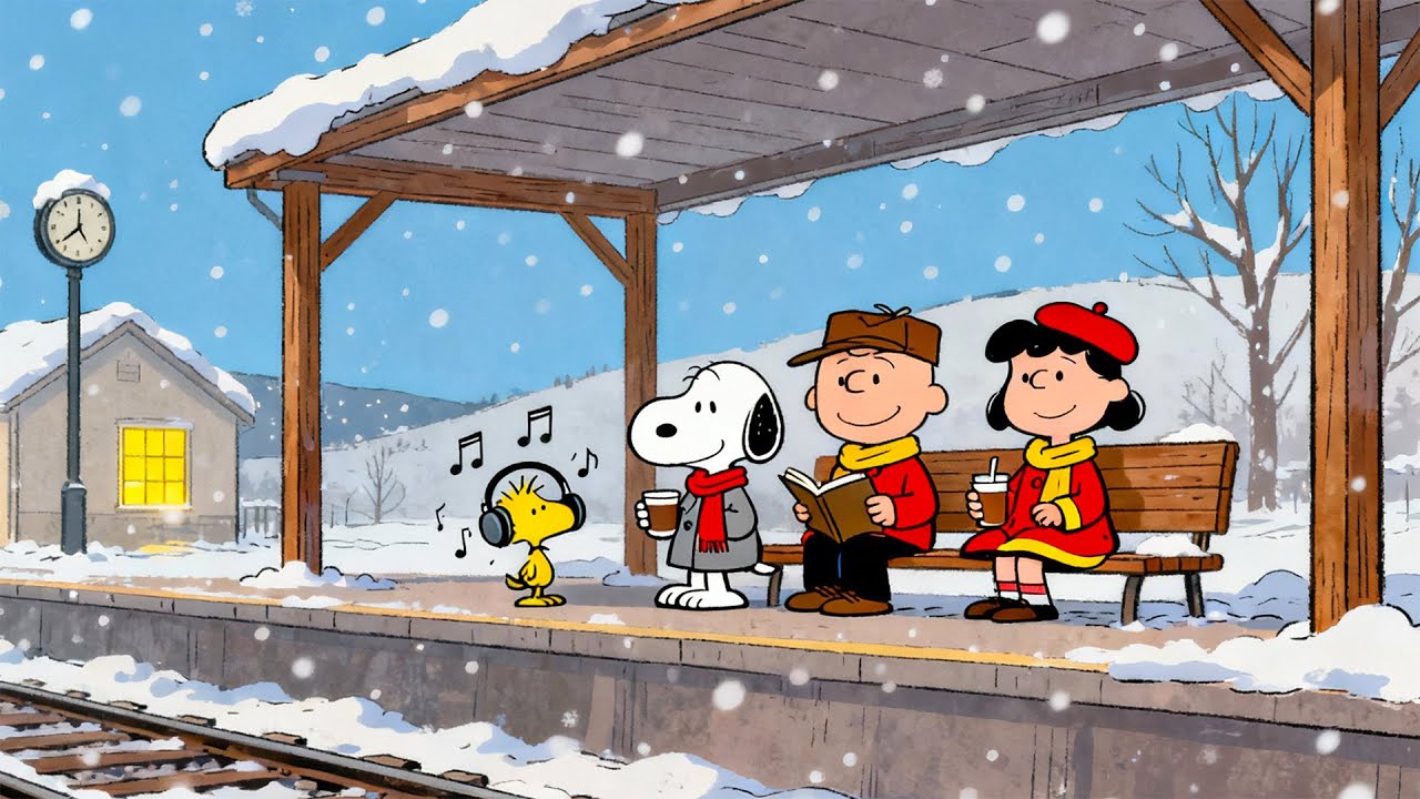 Cozy Winter Station Vibes with Snoopy & Charlie Brown ☕❄️ Gentle Lofi Music to Unwind