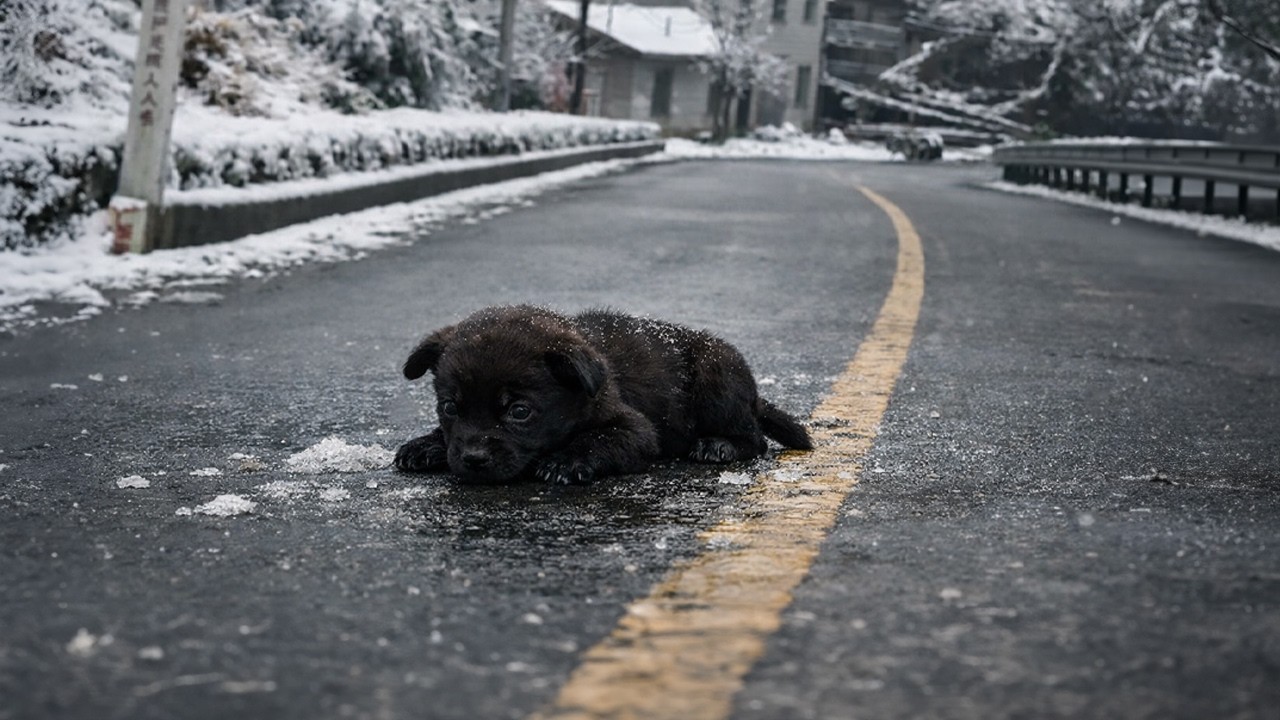 Abandoned on the Highway, the Shivering Puppy Crawled Step by Step Searching for His Mother
