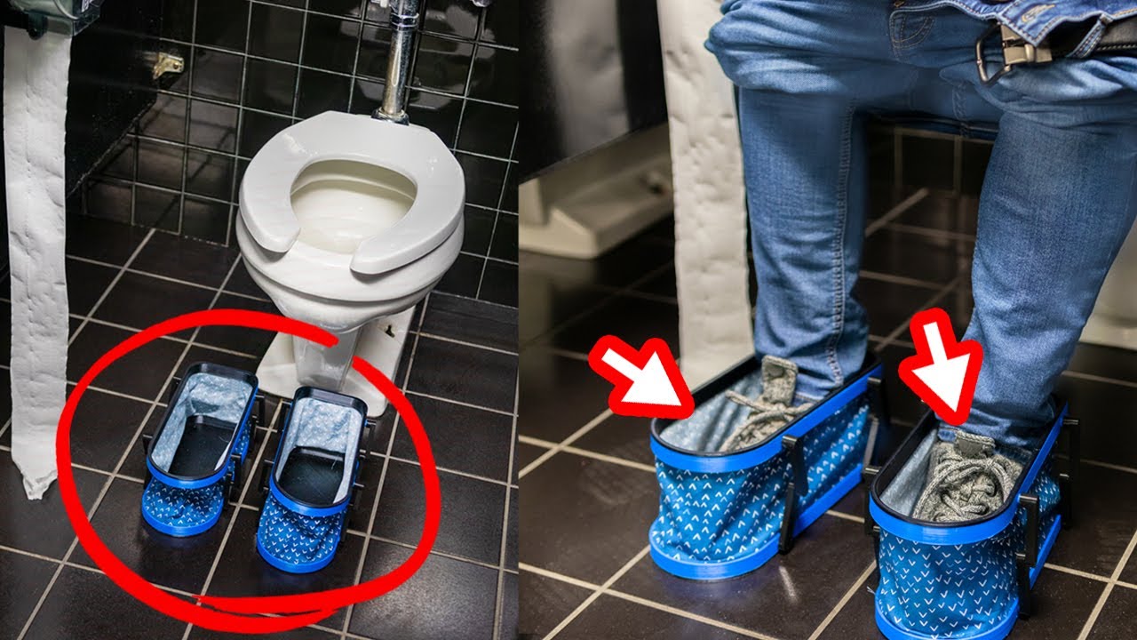 how your hide your shoes in a public bathroom stall