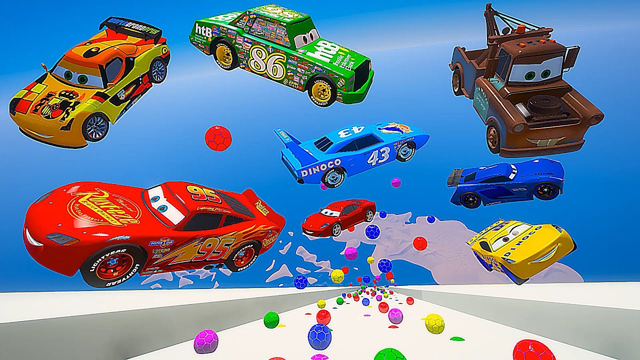 Crazy Cars   Insane Descent McQueen Tow Truck Mater The King Cruz Ramirez Chick Hicks & Friends