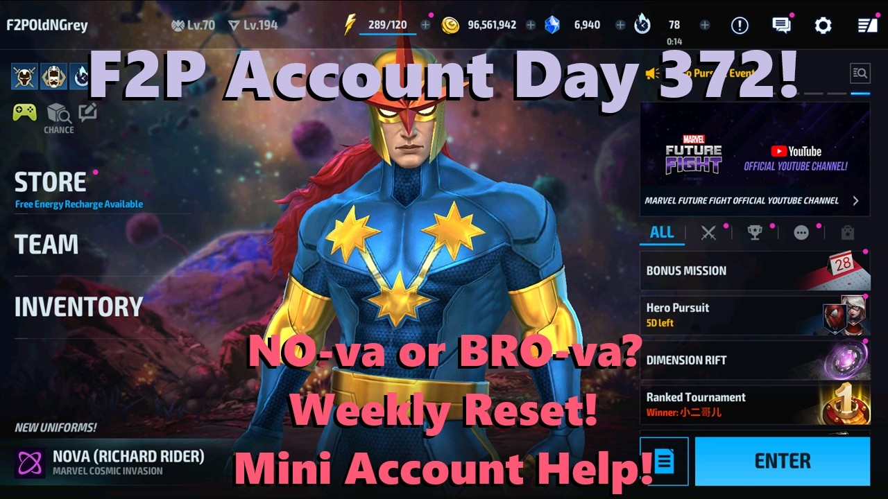 Marvel Future Fight: F2P Account Day 372!  NO-va or BRO-va? Weekly Reset! Mini Account Help! 💥🤓🩹