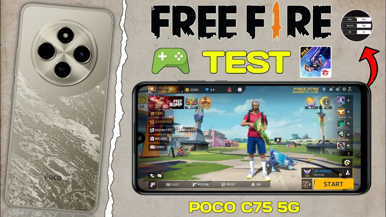 Poco C75 5G Free Fire Test // With 6GB + 128GB