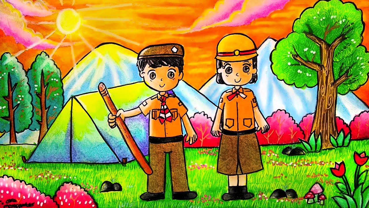 Cara Menggambar dan Mewarnai Tema Pramuka yang Bagus dan Mudah untuk Pemula