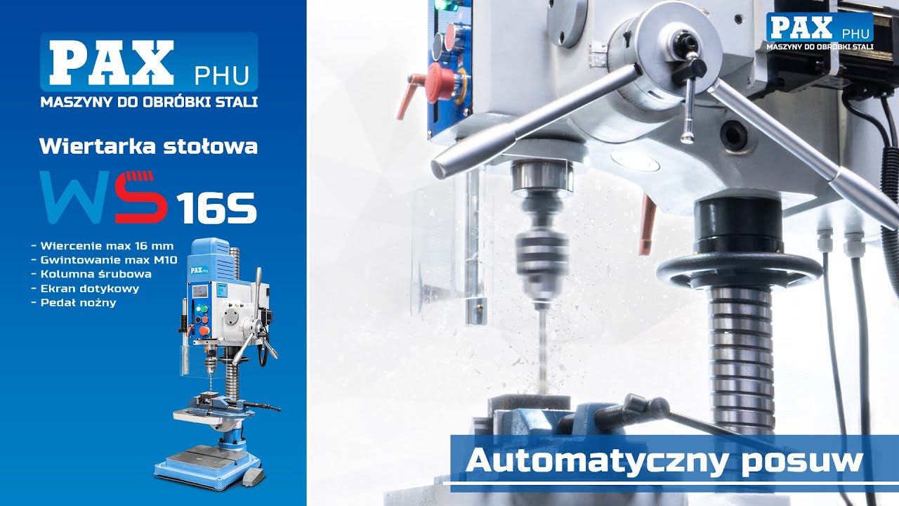 Wiertarka stołowa WS 16S z automatycznym posuwem i płynnie regulowaną prędkością obrotową