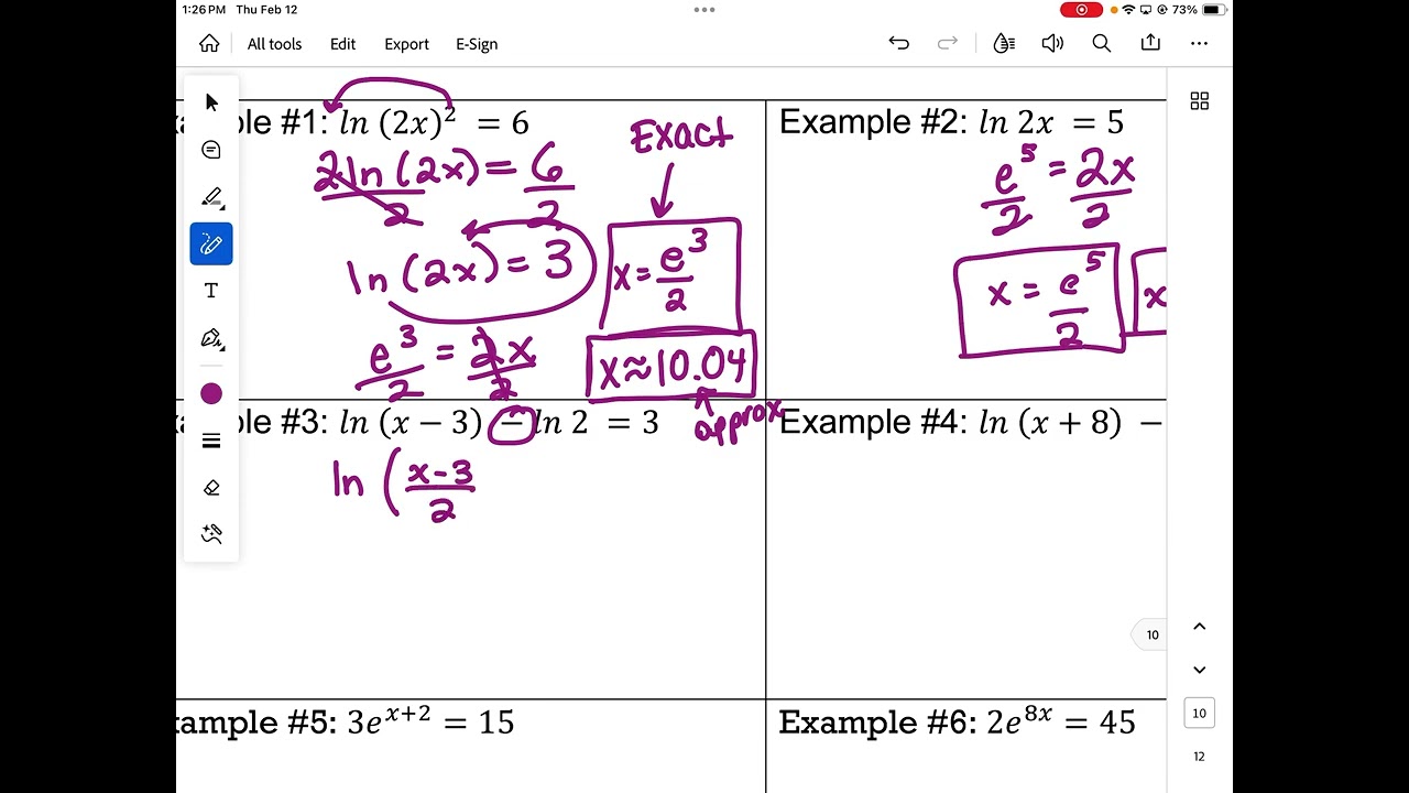 Algebra 2- Solving Natural Log equations