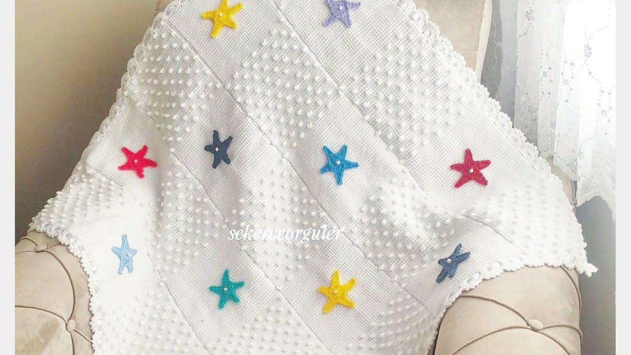 Beklenen Bebek Battaniyesi Yapımı (Yıldızlı Tunus İşi Bebek Battaniye) Baby Blanket Crochet