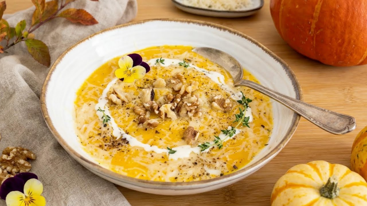 Creamy Pumpkin Soup with Parsley Root and Walnuts 🍂