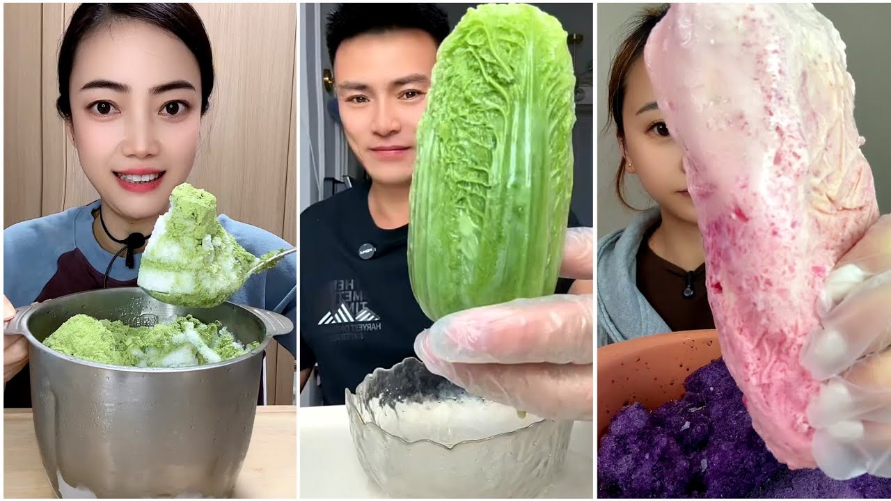 ASMR ICE EATING with MATCHA and MILK POWDER with PASSION FRUIT 